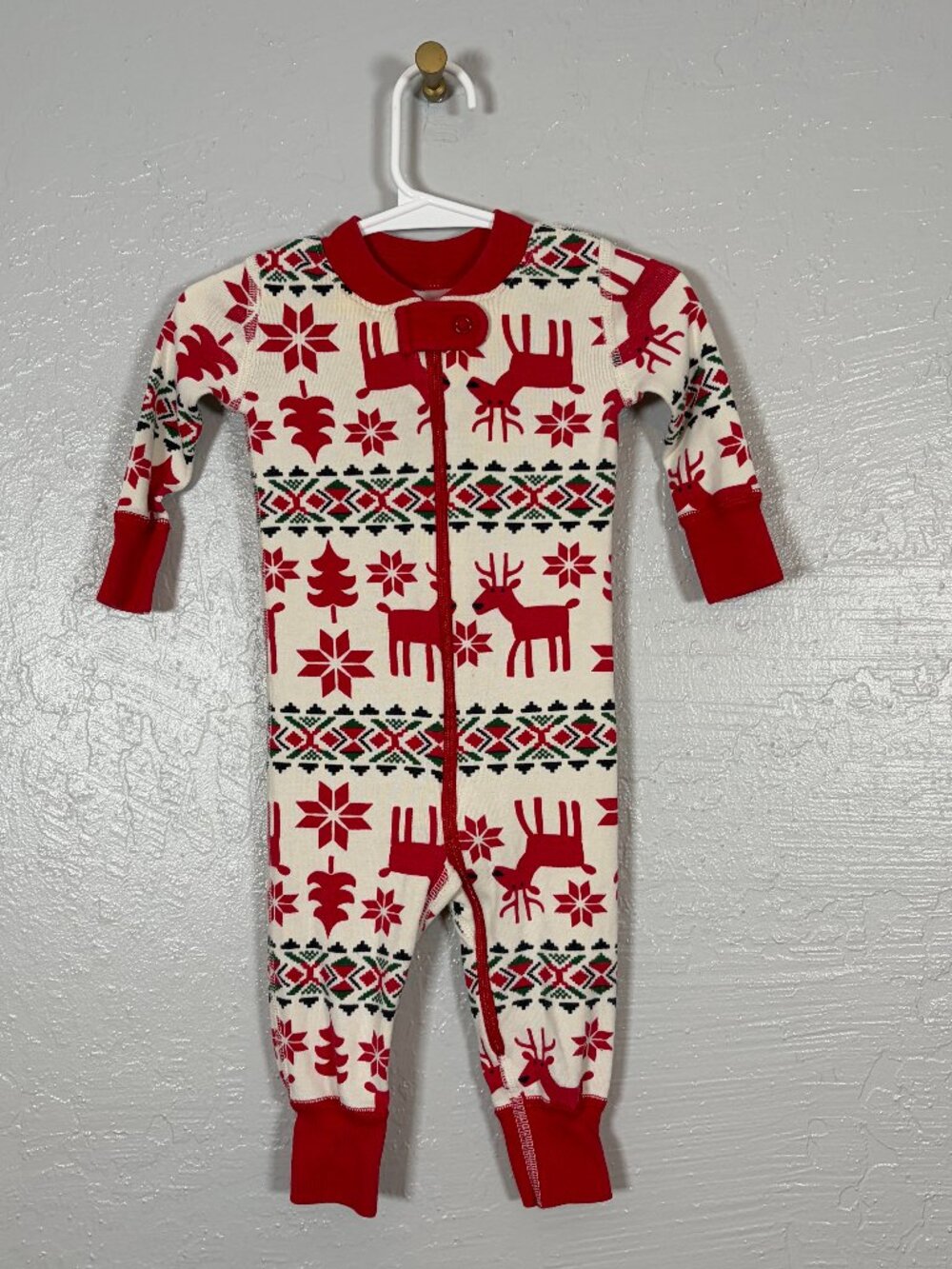 Hanna Andersson Kids 3-6M Red White Green Fair Isle Reindeer Sleeper Pajama